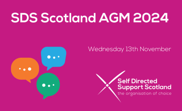 A pink graphic with the text SDS Scotland AGM 2024